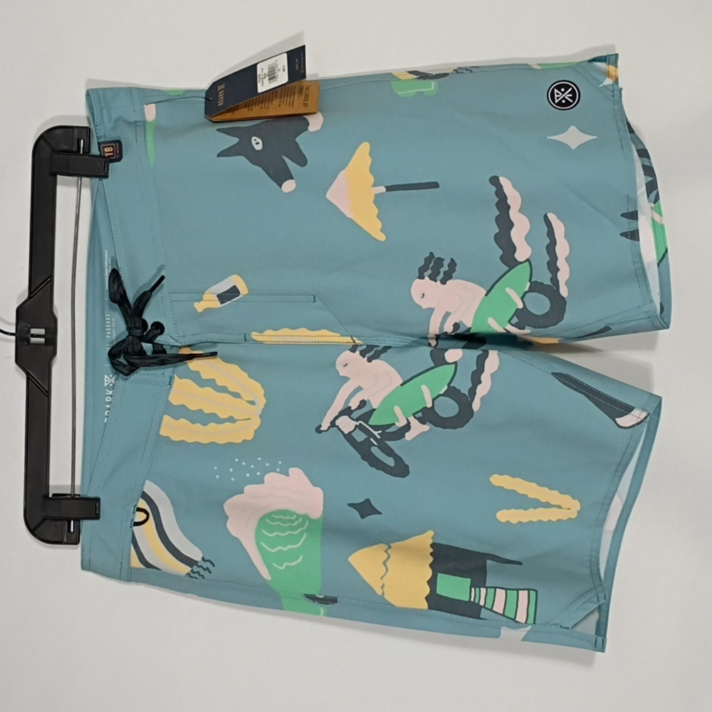 NWT Roark Passage 18" Agave Blue Viaje Graphic Print Boardshort Sz 32 Hemp Blend